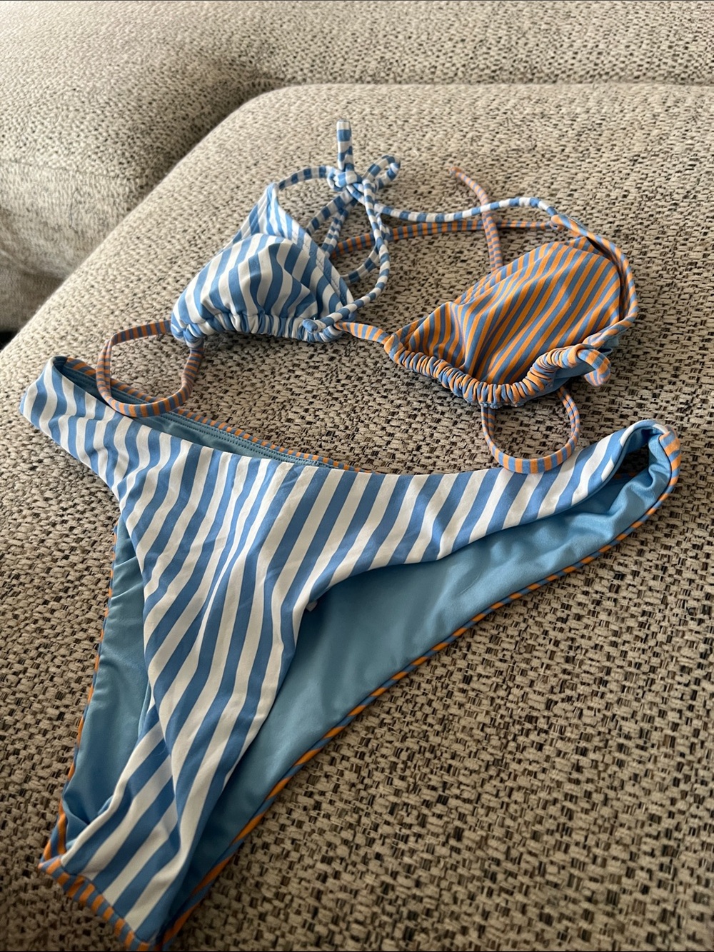 Roxy Striped Blue & Orange Reversible Triangle Bikini